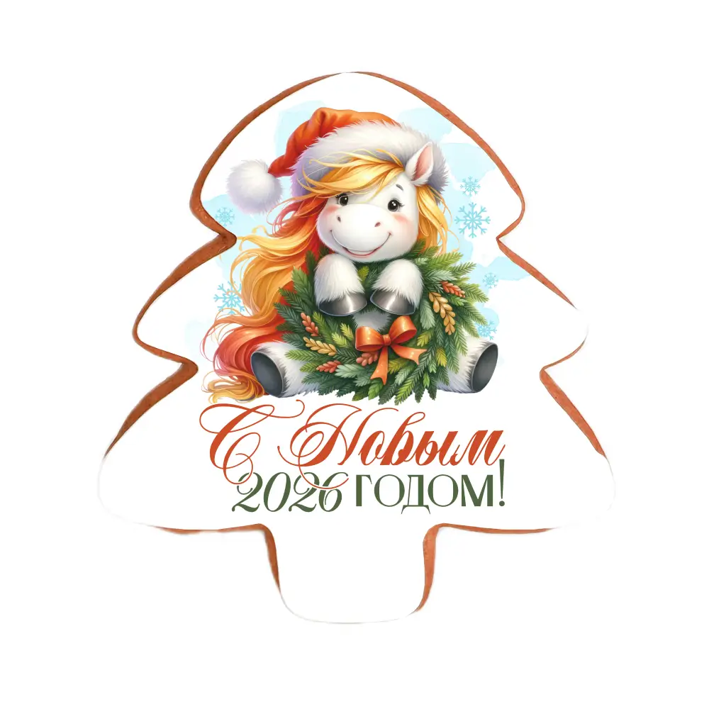 Пряник «Лошадка с новогодним венком - 2026»
